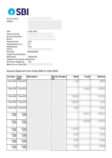 sbi bank stock statement format in excel