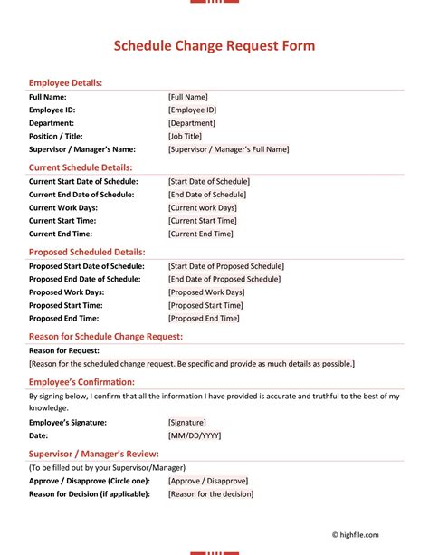 schedule change request form template word