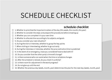 schedule checklist template excel
