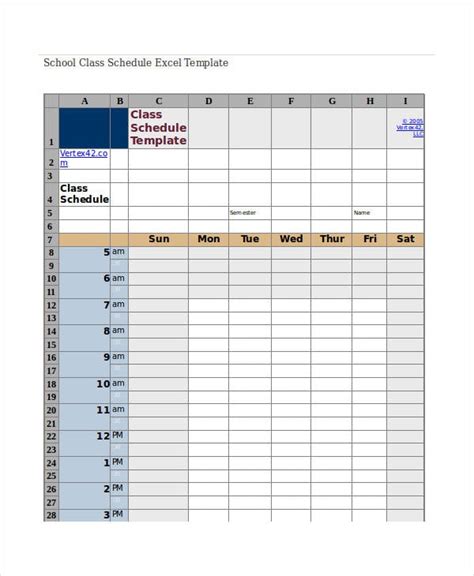 school class schedule template excel