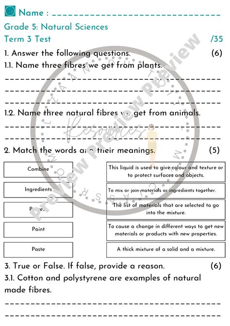 science quiz questions for class 5 with answers term 2