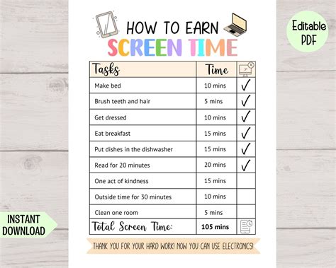 Screen Time Chore Chart