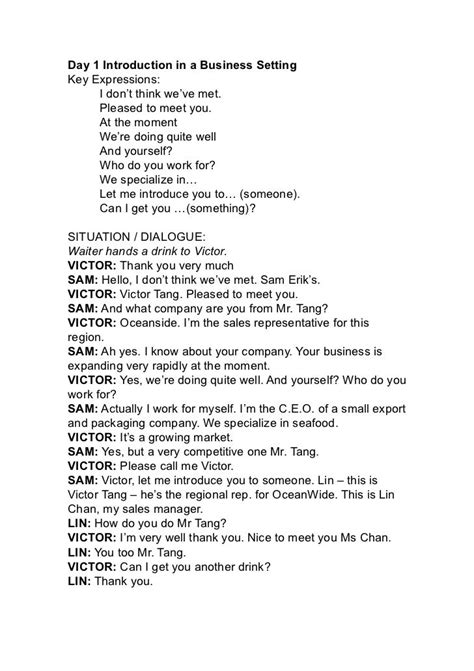 script example of conversation dialogue in business meeting