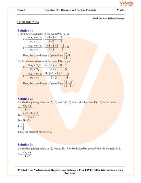 section and midpoint formula class 10 icse worksheet
