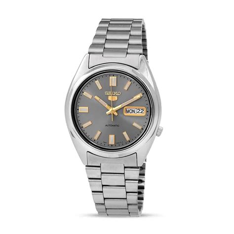 seiko 5 automatic gray dial day date men's watch snxs75k