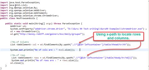 selenium code to get data from web table