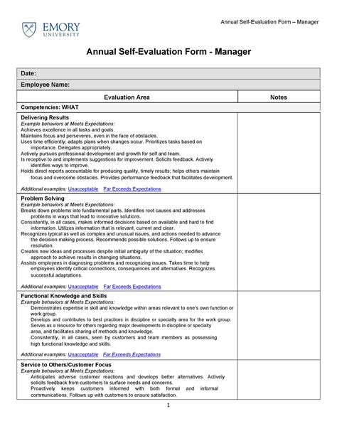 self assessment examples for managers