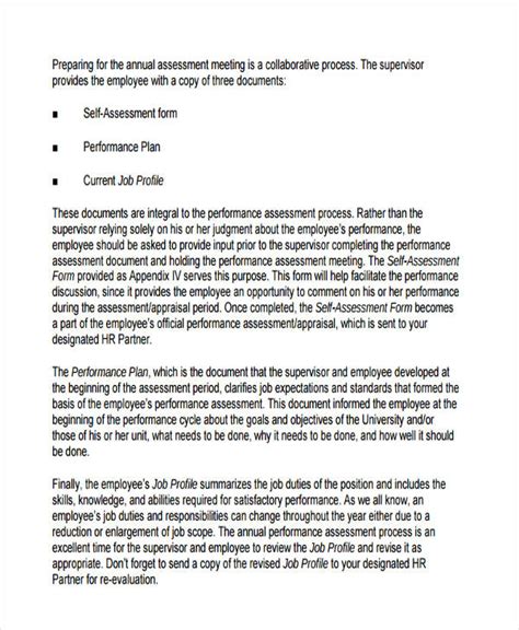 self assessment work performance example