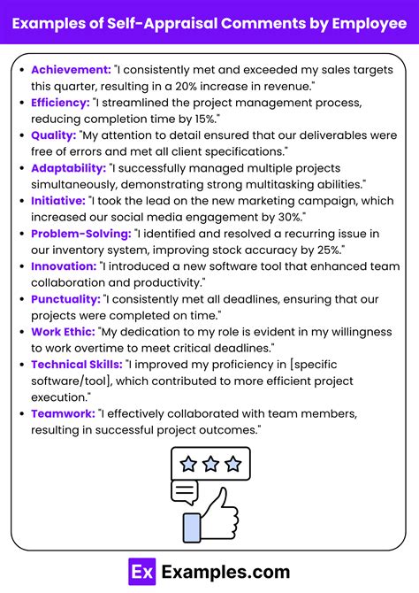 self evaluation comments examples