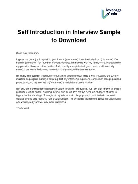 self intro for experience sample pdf