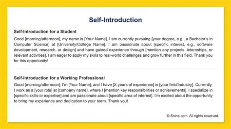 self introduction format for an interview for experienced candidate