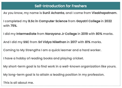 self introduction in interview for freshers engineers