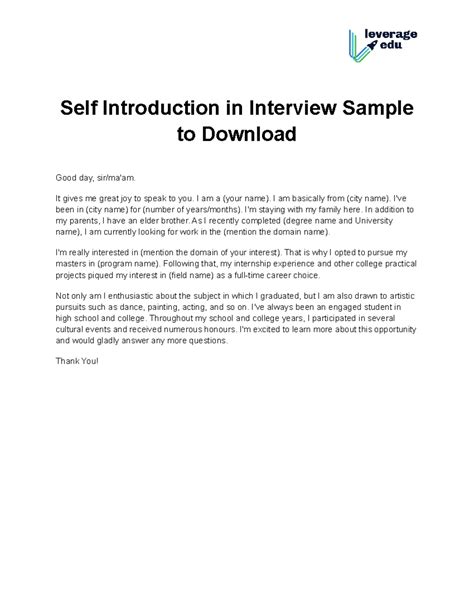 self introduction sample for university interview