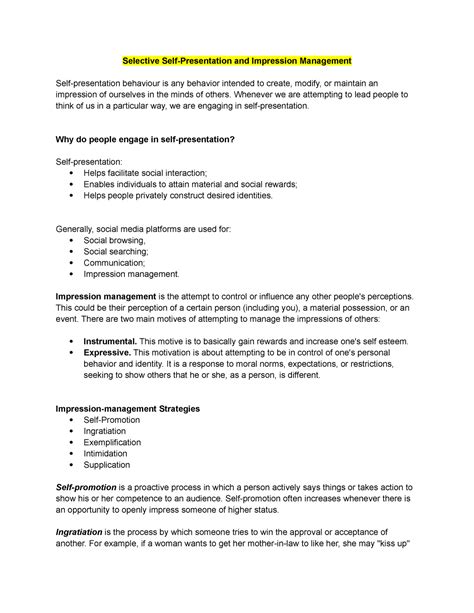 self presentation and impression management example