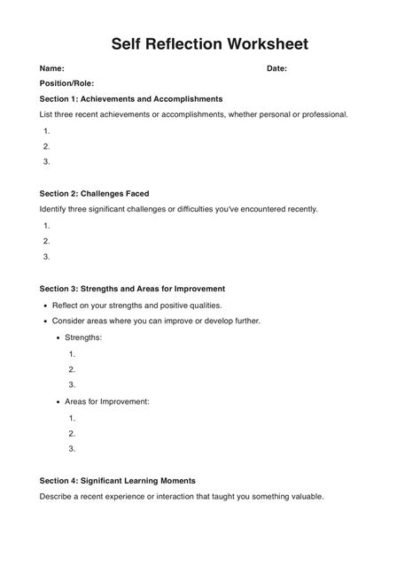 self reflection at work examples pdf