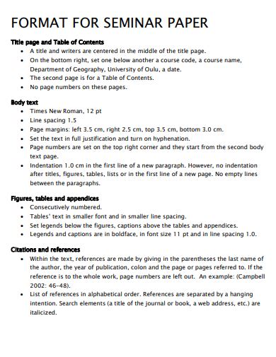 seminar presentation format for students