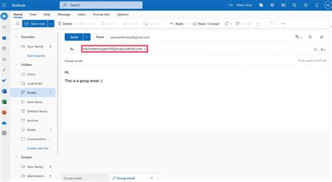 send group emails to inbox outlook
