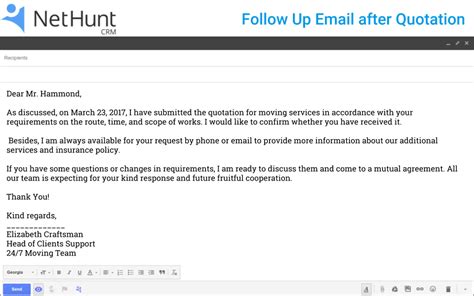 sending quotation email to client after meeting