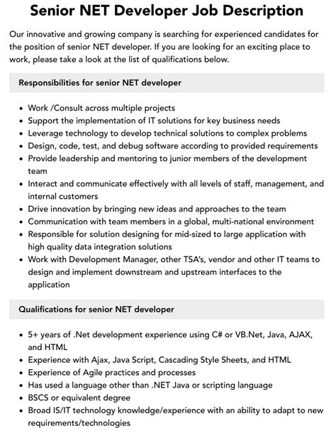senior .net developer job description