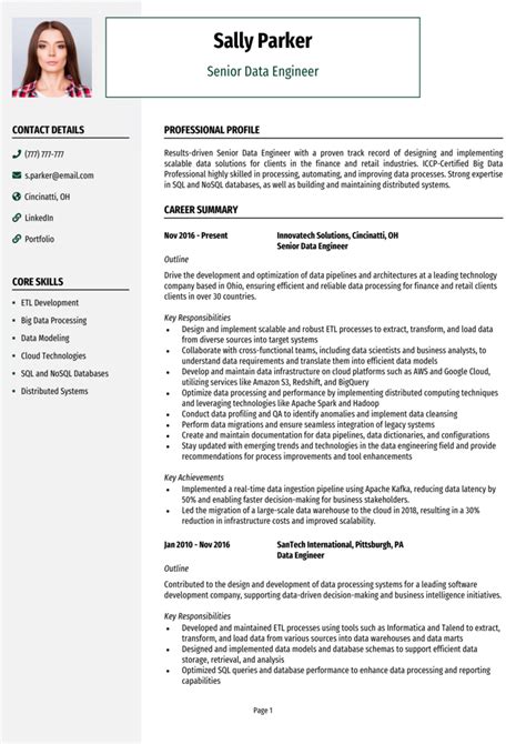 senior data engineer cv example