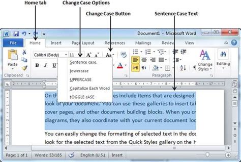 sentence case example in ms word