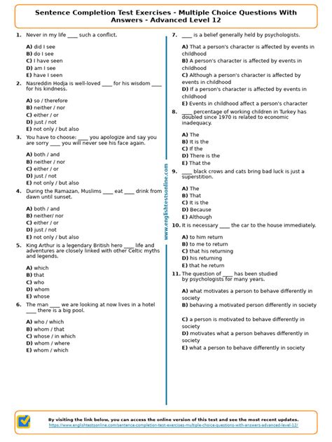 sentence completion questions with answers
