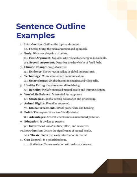 sentence outline meaning and examples