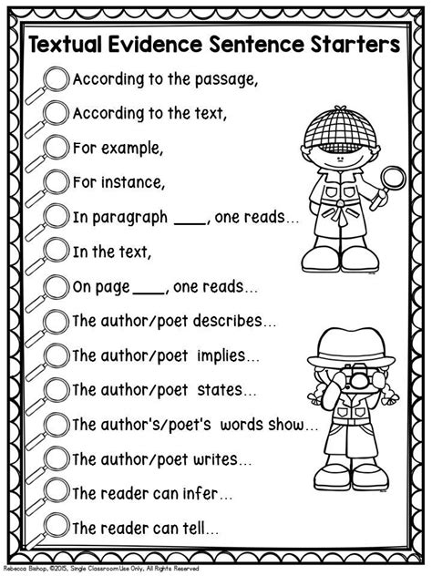sentence starters for introducing text evidence