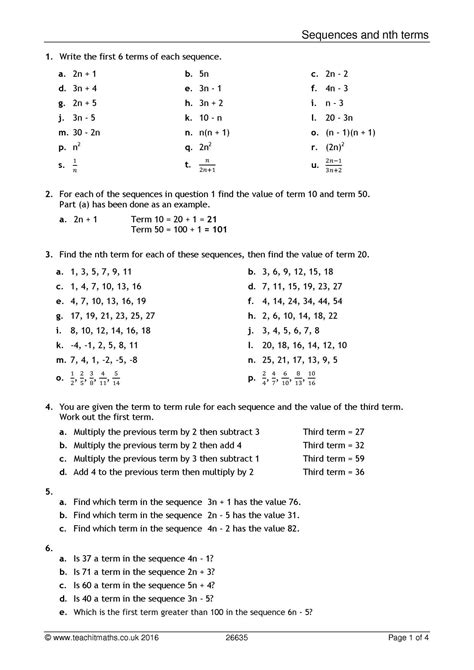 sequence questions for grade 6