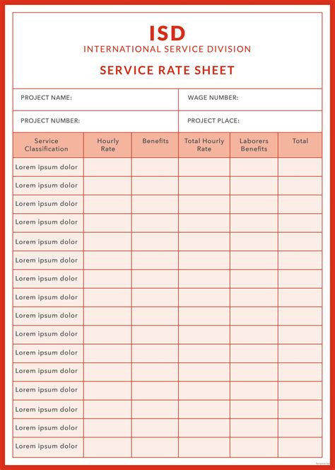 service sheet examples