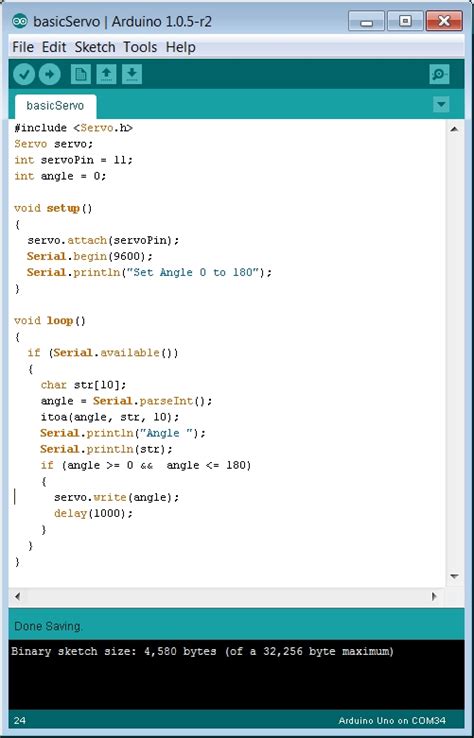 servo example code arduino
