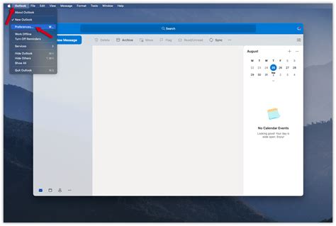 settings in outlook mac