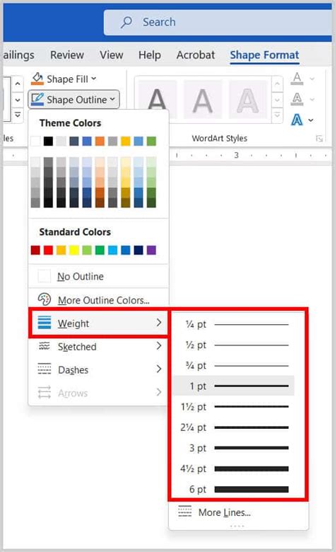 shape format tab in word