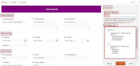 sharepoint form formatting json examples