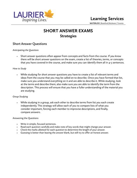 short answer test questions examples