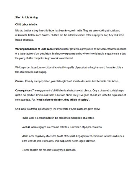 short article writing format sample