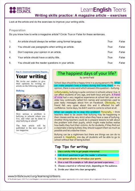 short article writing samples pdf in english