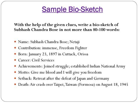 short bio sketch examples for class 6