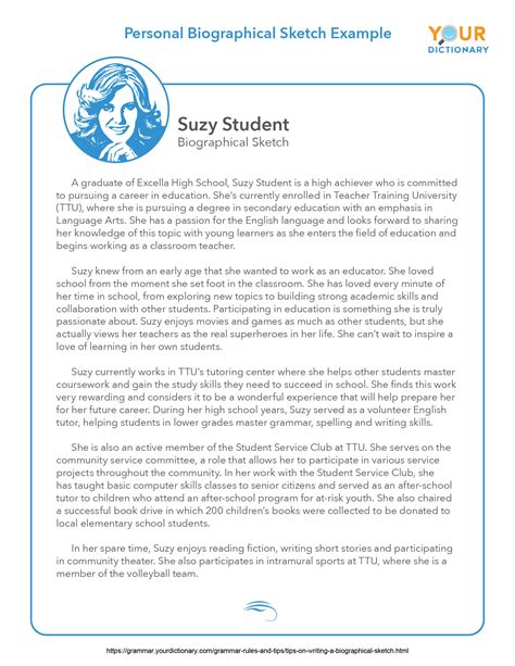 short biographical sketch example for college students
