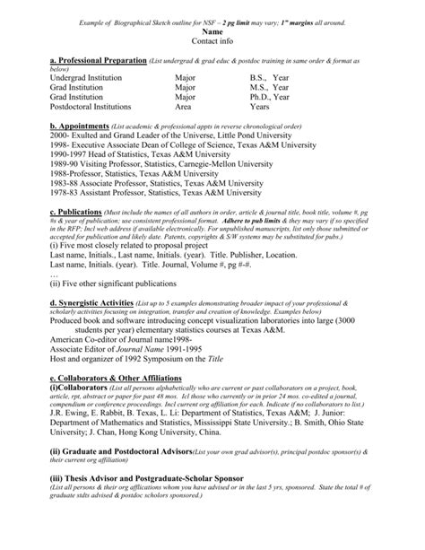 short biographical sketch example for students