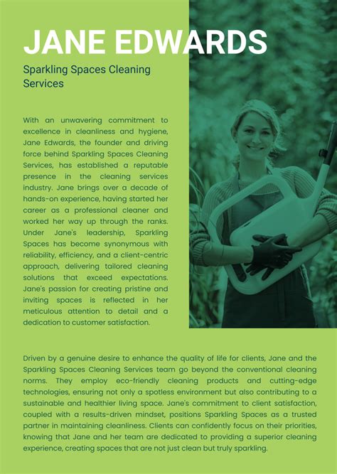 short cleaning services bio examples