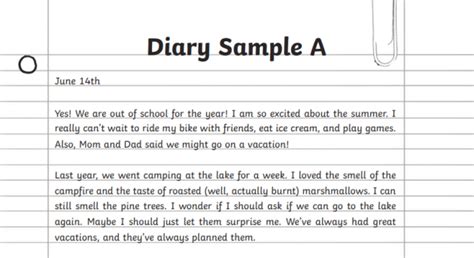 short diary entry examples for students