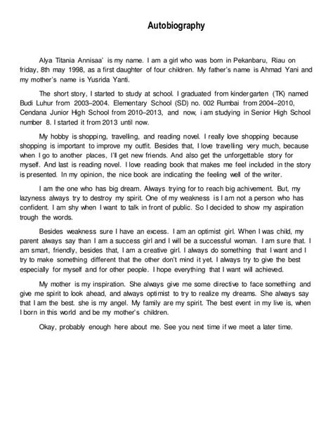 short example of autobiography for students