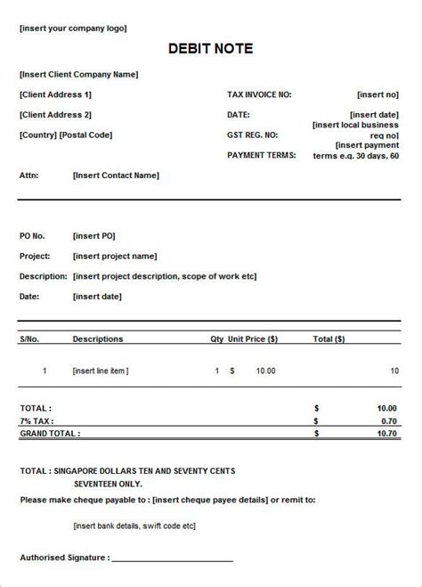 short form of debit note