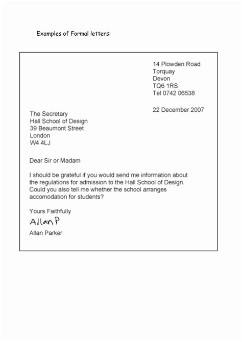 short formal letter example