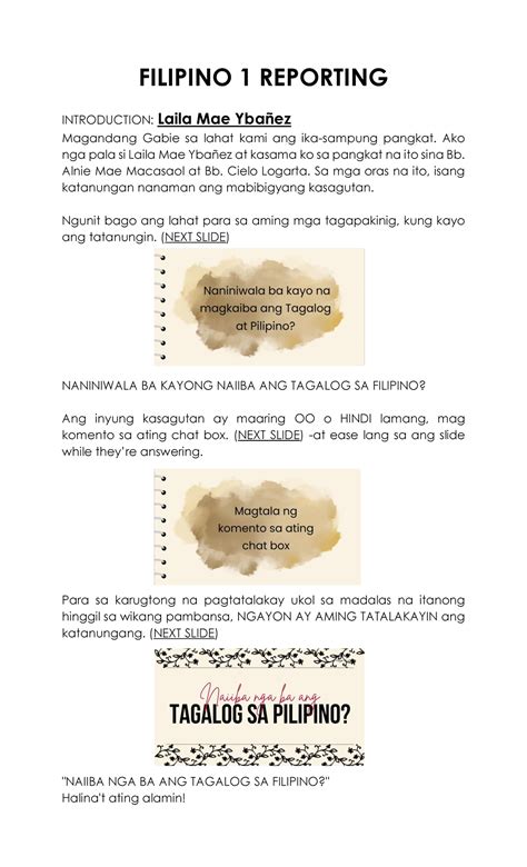 short intro for reporting in class tagalog