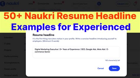 short job profile in naukri for experienced examples