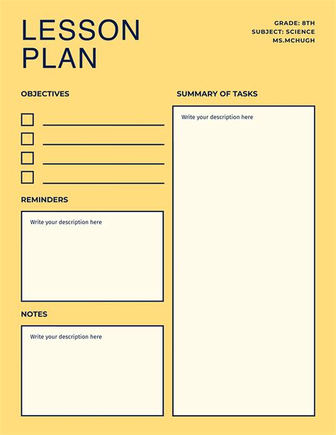 short lesson plan format