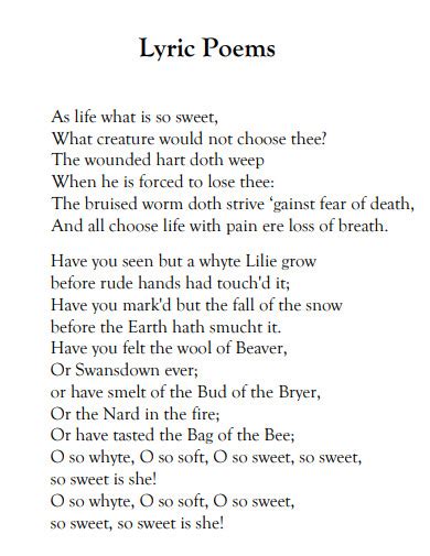 short lyric poem examples for students