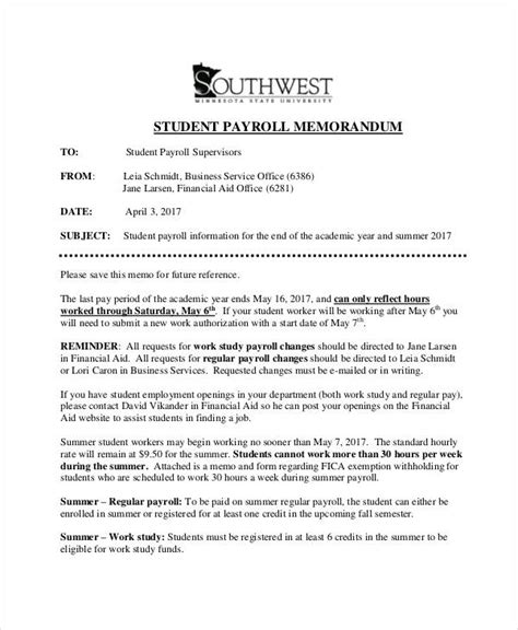 short memo writing examples for students